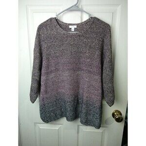 Purejill Women's Purple Grey Striped 3/4 Sleeve Sweater. Size XS